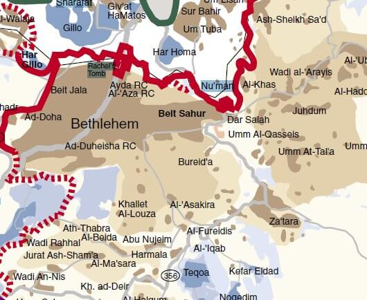 B'tselem map of Bethlehem security barrier