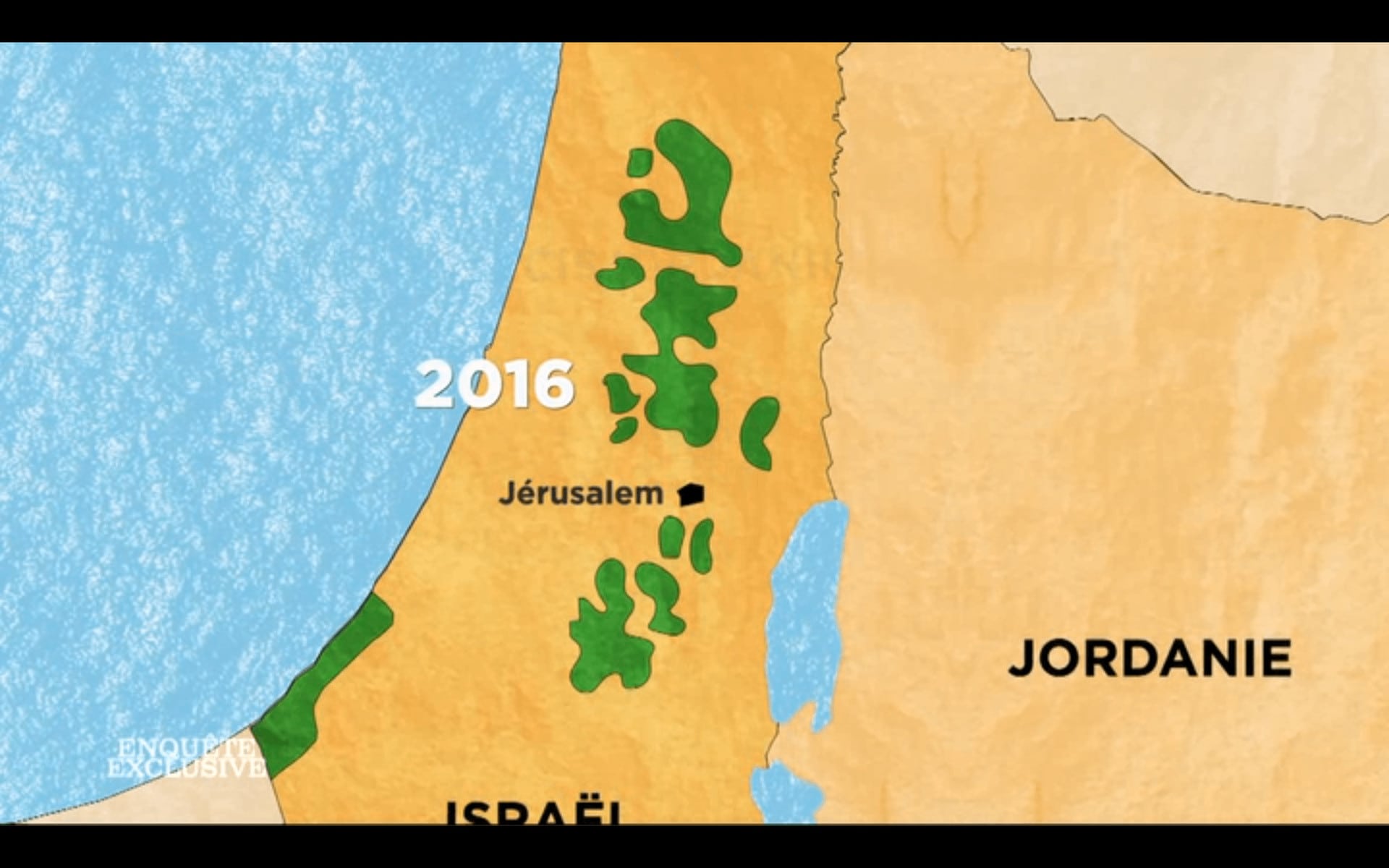 La carte des territoires palestiniens en 2016
