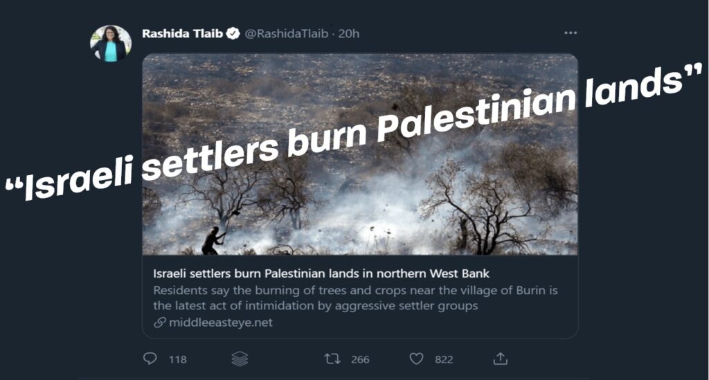 Tlaib Shares Anti-Israel Smear after B’Tselem Refuses to Retract Baseless Lie