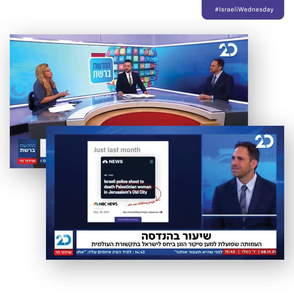 HonestReporting’s #IsraeliWednesday Campaign Highlighted on Israel’s Channel 20