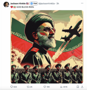 Jackson Hinkle praise for Iran on X