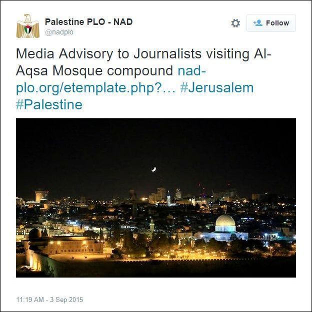 Tweet from PLO's Negotiations Affairs Dept.