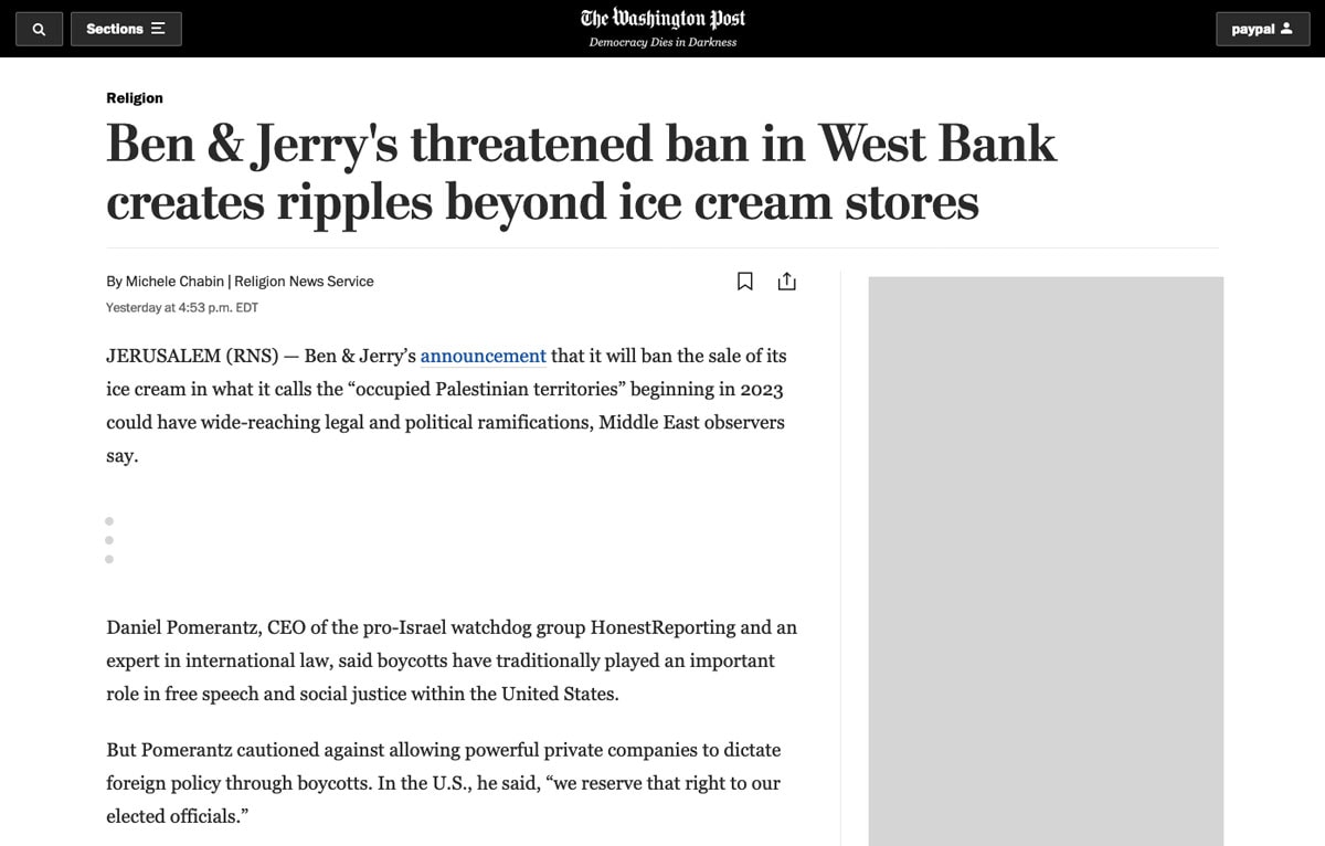 Ben Jerry S Under Fire Honestreporting Ceo Pushes Back With Citation In Washington Post With Video Honest Reporting