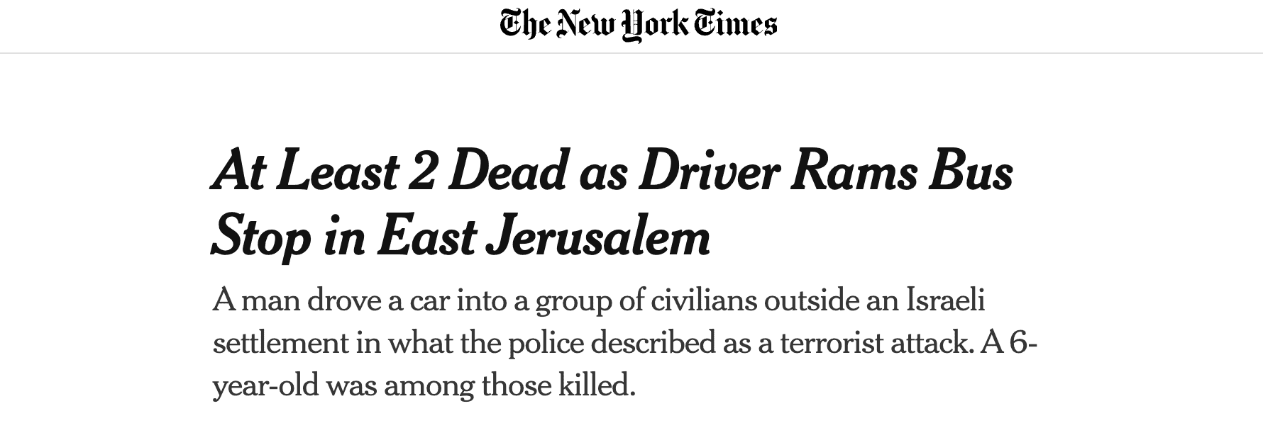 NYT Jerusalem Terror Attack headlines